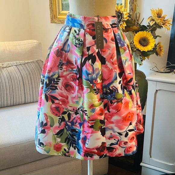 🎉New Gracia Multicolor Floral A-Line Skirt - Picture 4 of 11